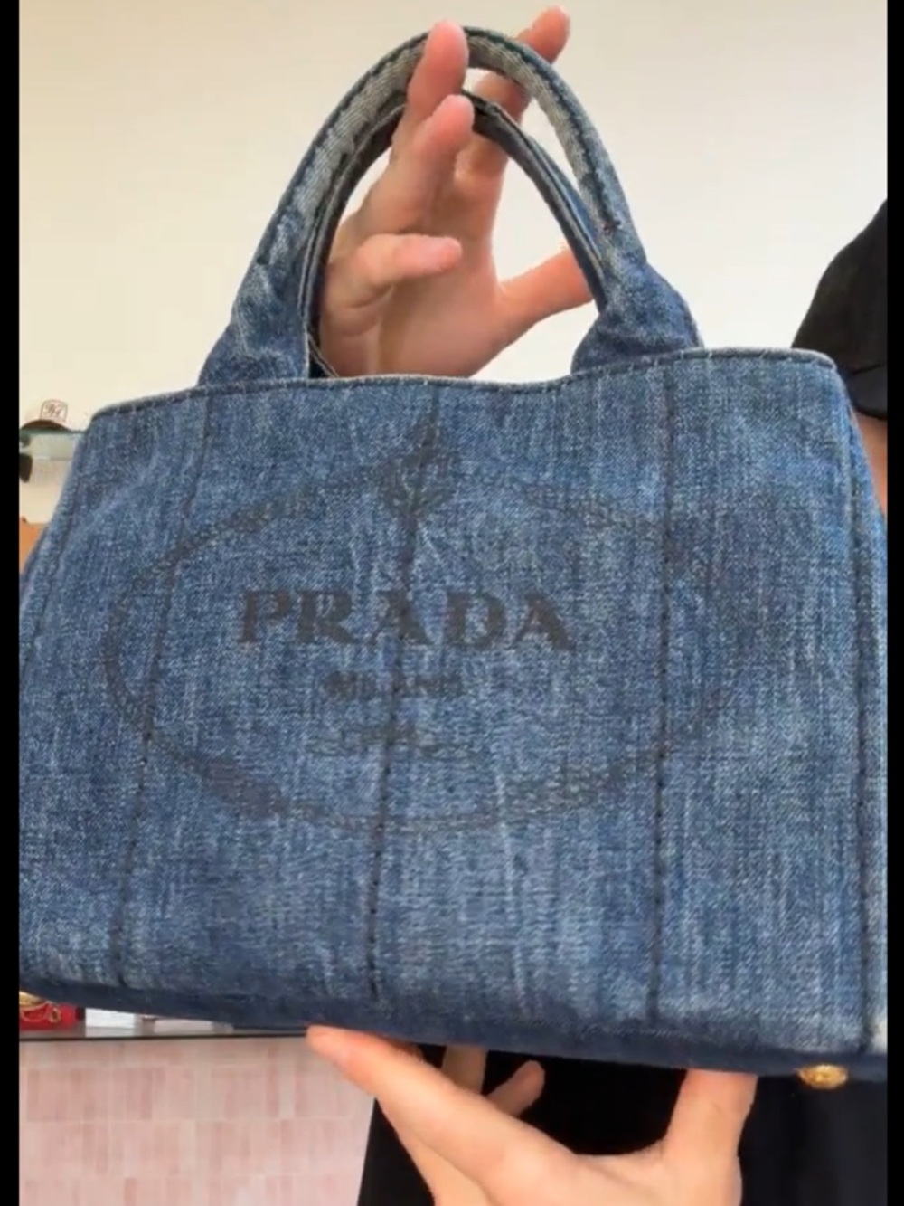 Prada Blue Denim Canvas Tote with original strap